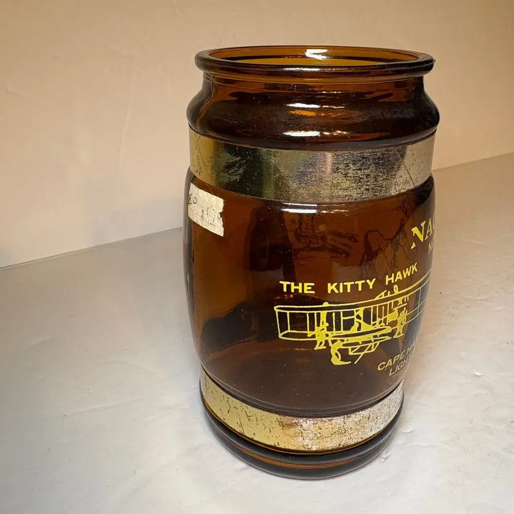 Vintage Nags Head North Carolina Souvenir Brown Glass Barrel Mug Wood Handle